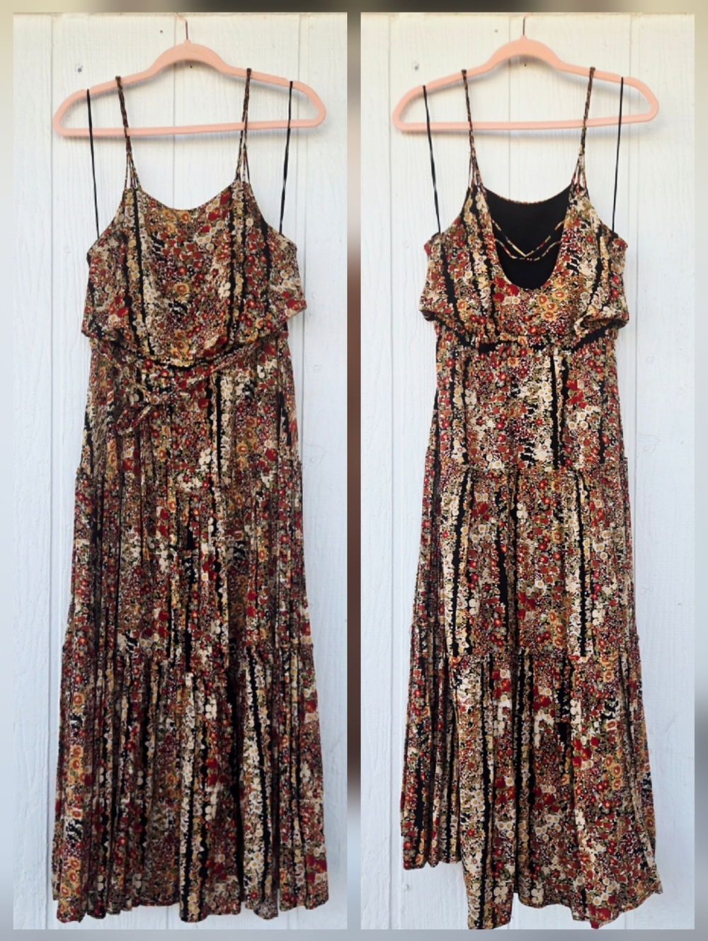 Free People Valerie Midnight Garden Boho Western Backless Tiered Maxi Dress XS